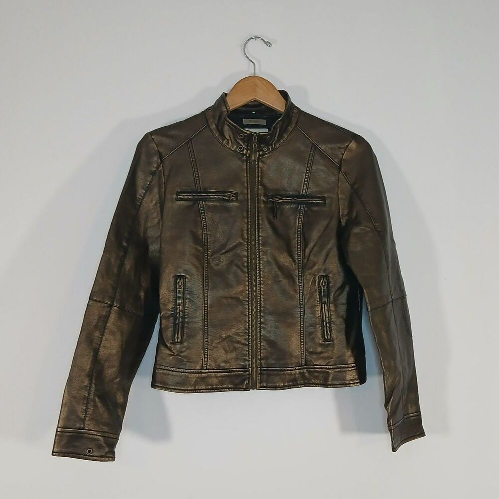 Ruff Hewn Bronze Moto Jacket Small Distressed Biker Y2K Grunge Biker Chic Street